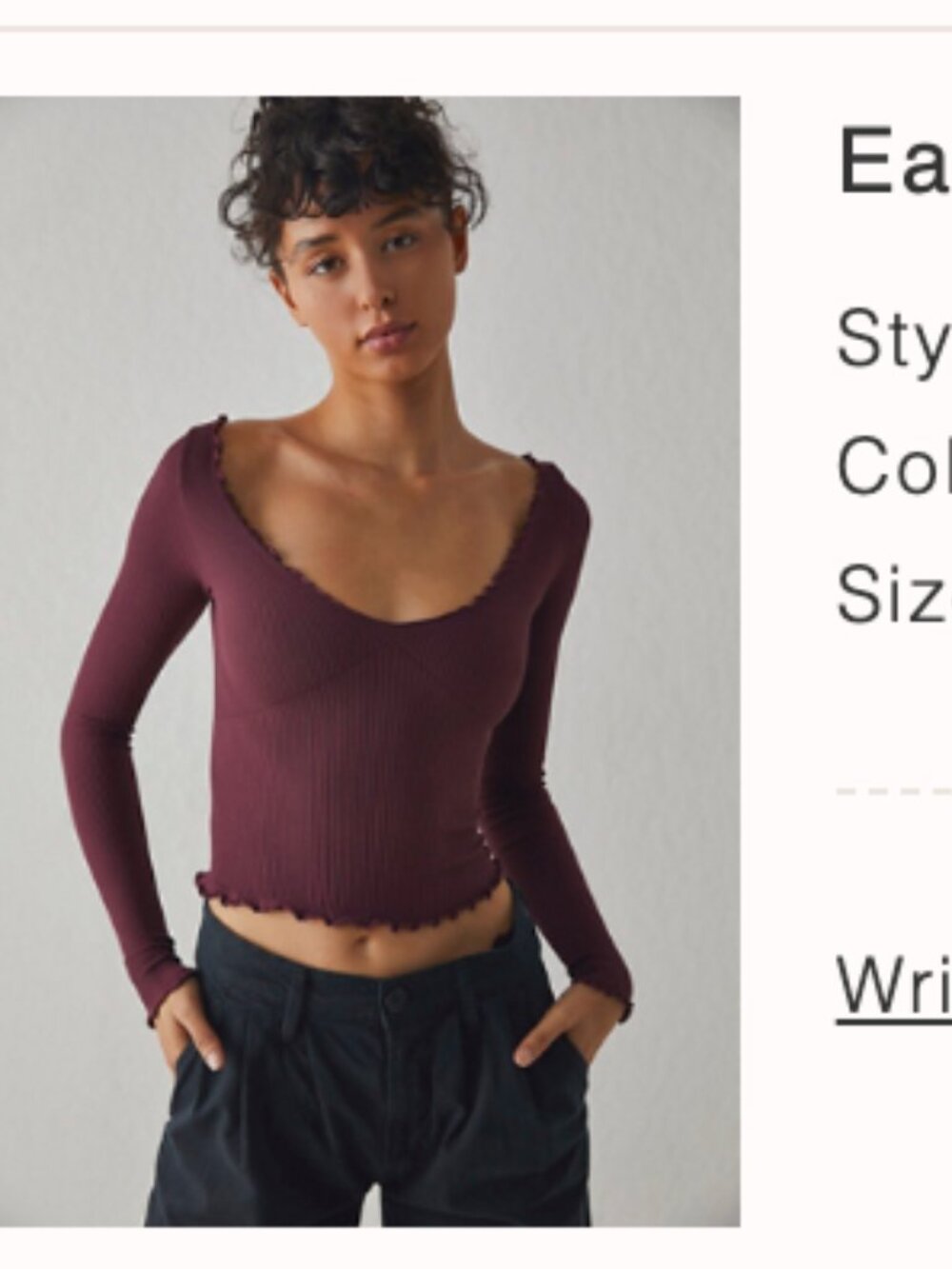 Free People Intimately Easy To Love Seamless Long Sleeve Wine Tasting Size  M/L